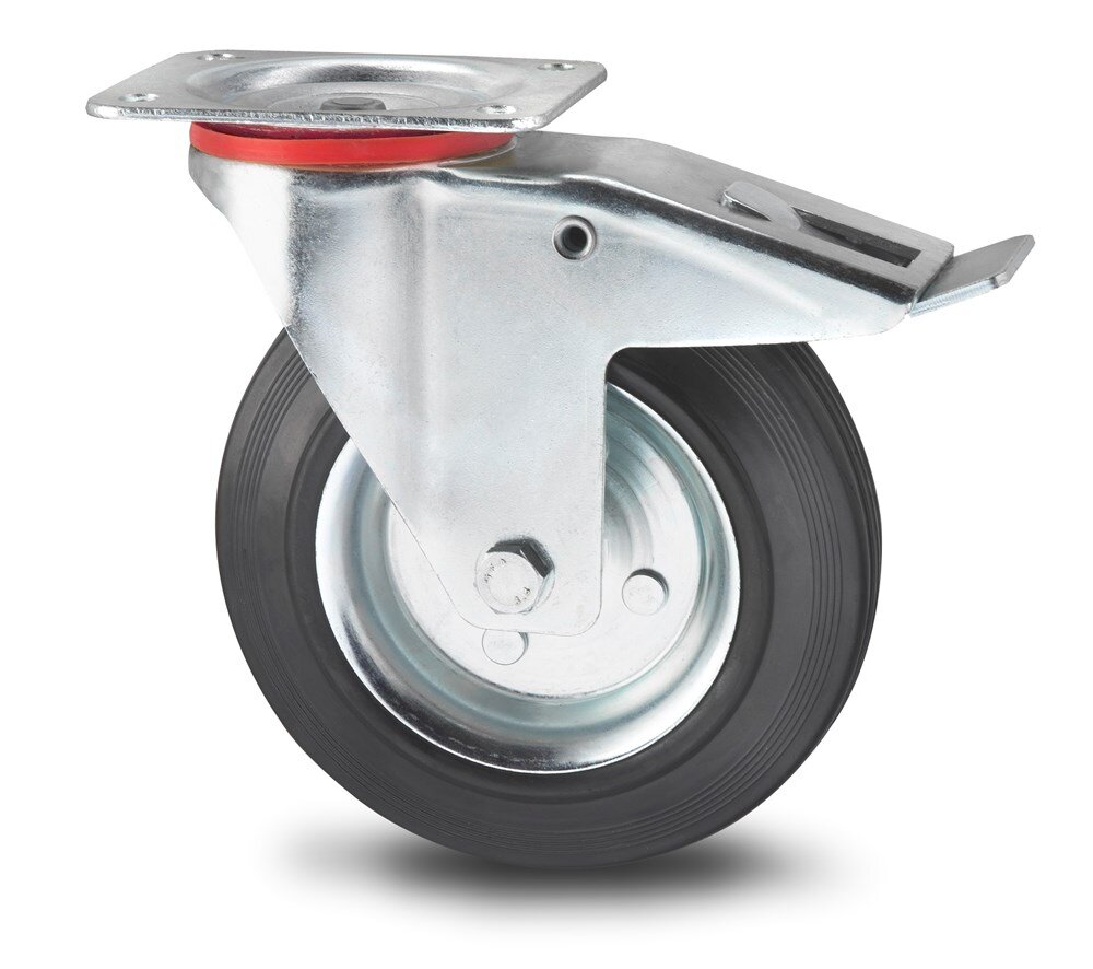 Afbeelding voor Zwenkwiel rem 100mm rub+stal velg 80kg