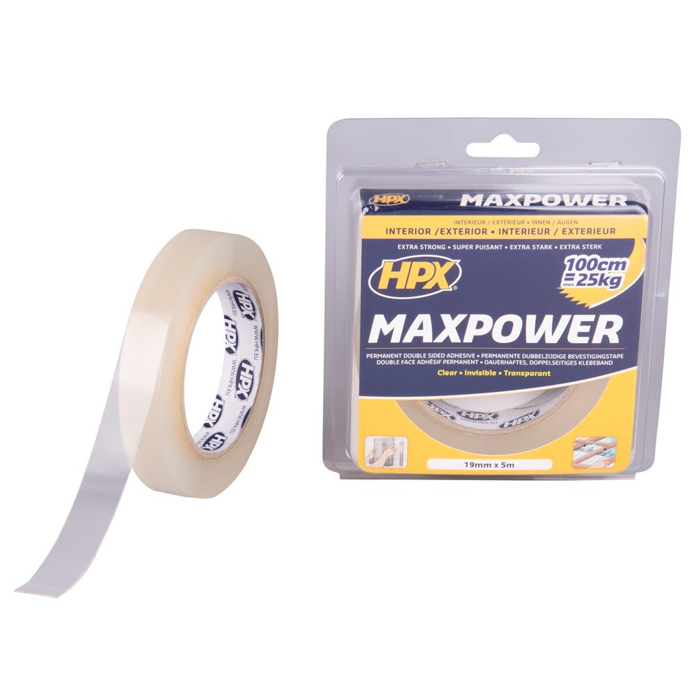 Afbeelding voor Dubbelzijdig bev tape hpx transparant 19mm x 5m 