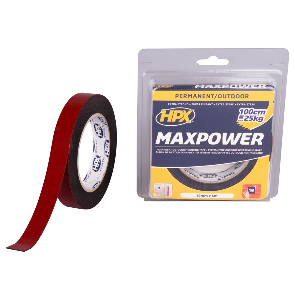 Afbeelding voor Dubbelzijdig bev tape hpx zwart 19mm x 5m 