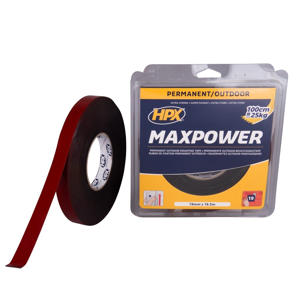 Afbeelding voor Dubbelzijdig bev tape hpx zwart 19mm x 16,5m 