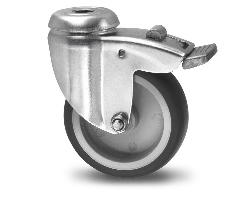 Afbeelding voor Zwenkwiel rem +boutgat 75mm rubber 60kg